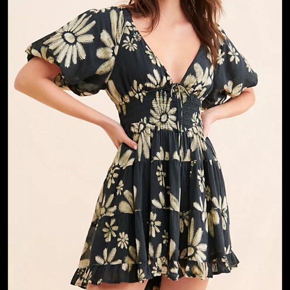 Free People | Dresses | Free People Green Floral Dress | Poshmark